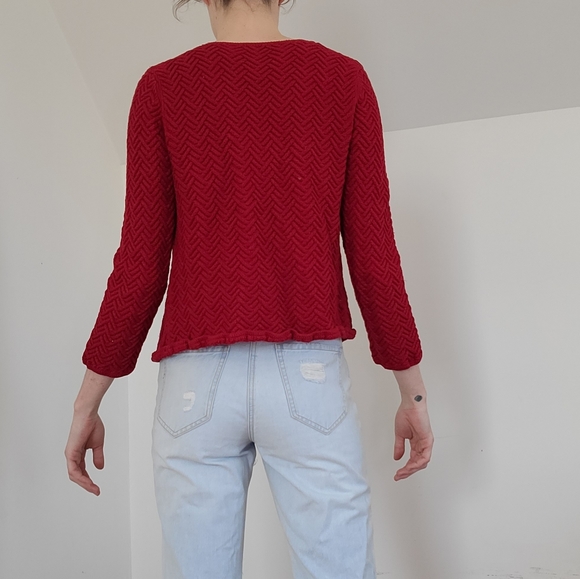 Vintage - Red cotton knit cardigan/Sweater - Picture 8 of 14
